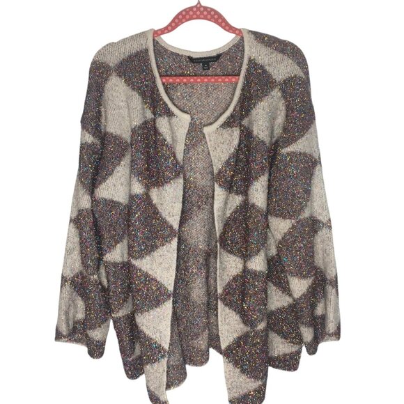 Signature Studio Sweater Womens XL Cardigan Metallic Shimmer Diamond Pattern - Picture 1 of 14